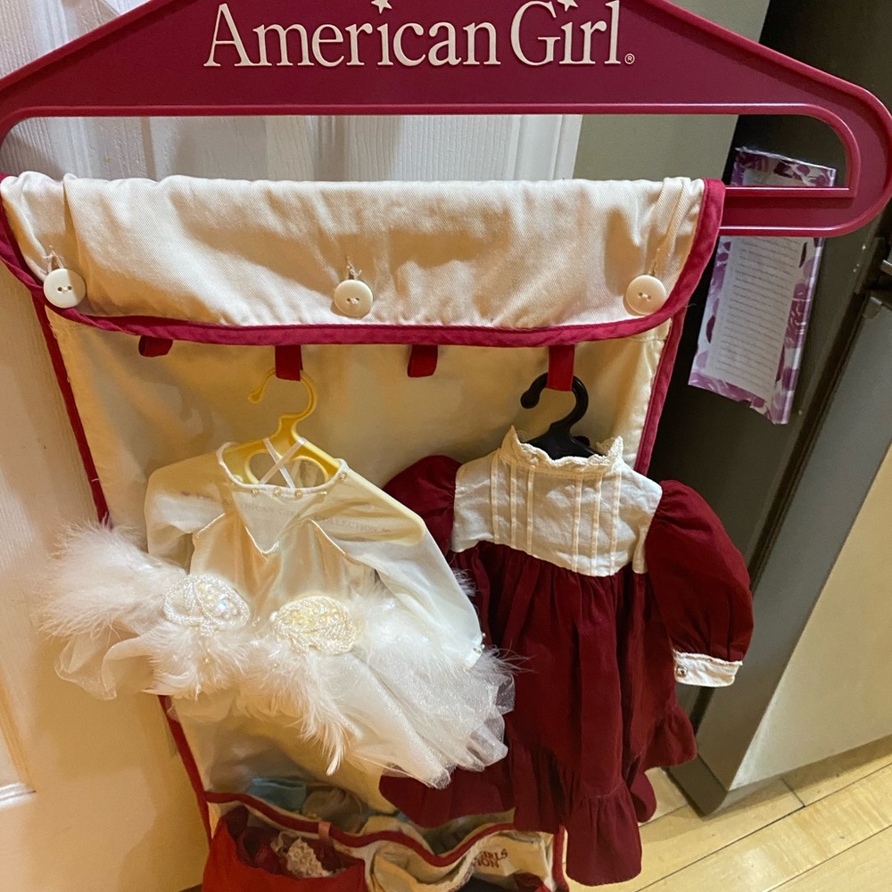 Huge lot of American girls items with hanging organizer